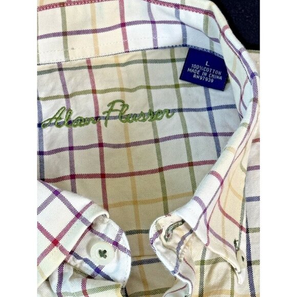 Alan Flusser long sleeve button down windowpane pattern Men's L - Picture 3 of 8